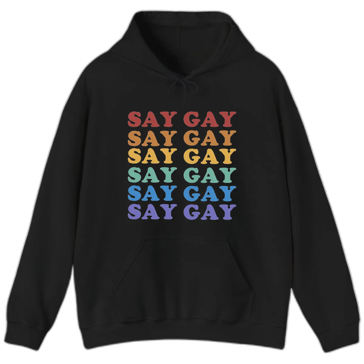 Say Gay Rainbow Pride Statement Hoodie in Black