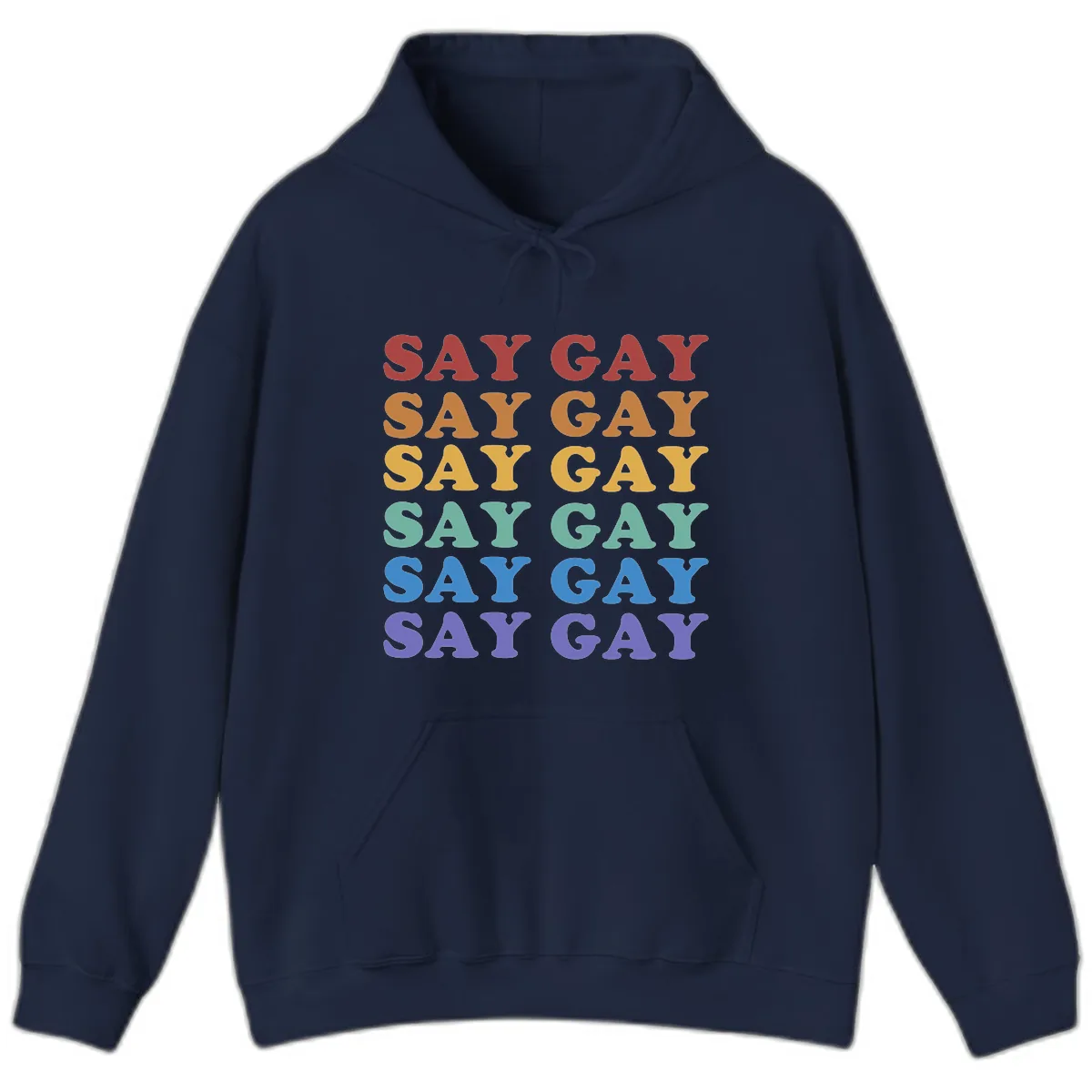 Say Gay Rainbow Pride Statement Hoodie in Navy