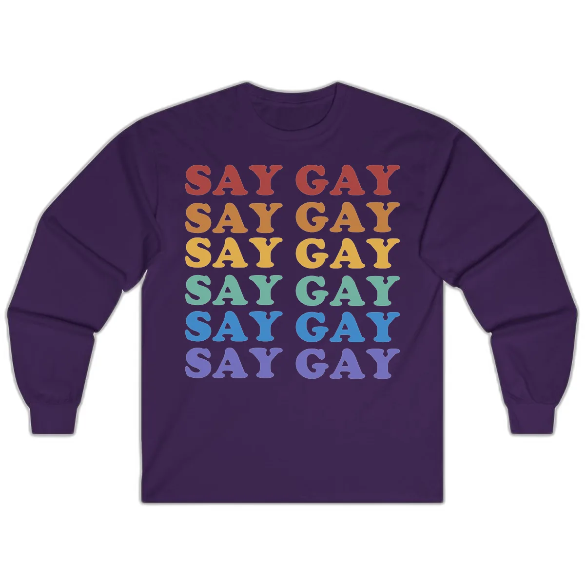 Say Gay Rainbow Pride Statement Long Sleeve in Purple