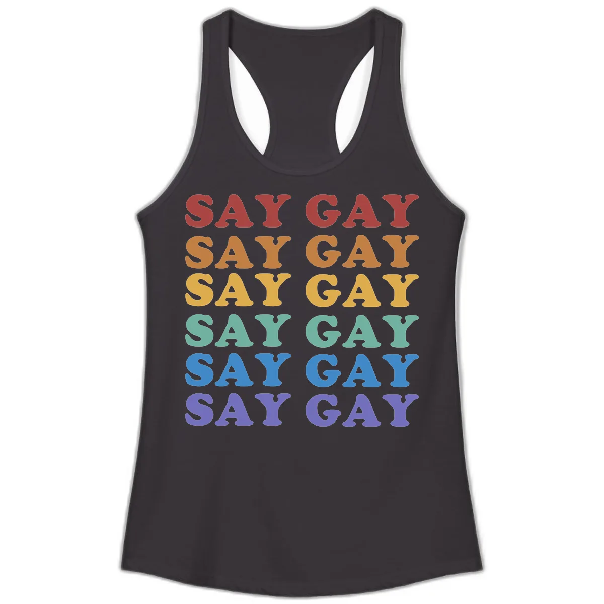 Say Gay Rainbow Pride Statement Ladies Tank in Black