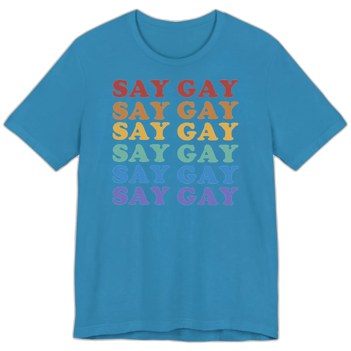 Say Gay Rainbow Pride Statement Premium T-Shirt in Aqua