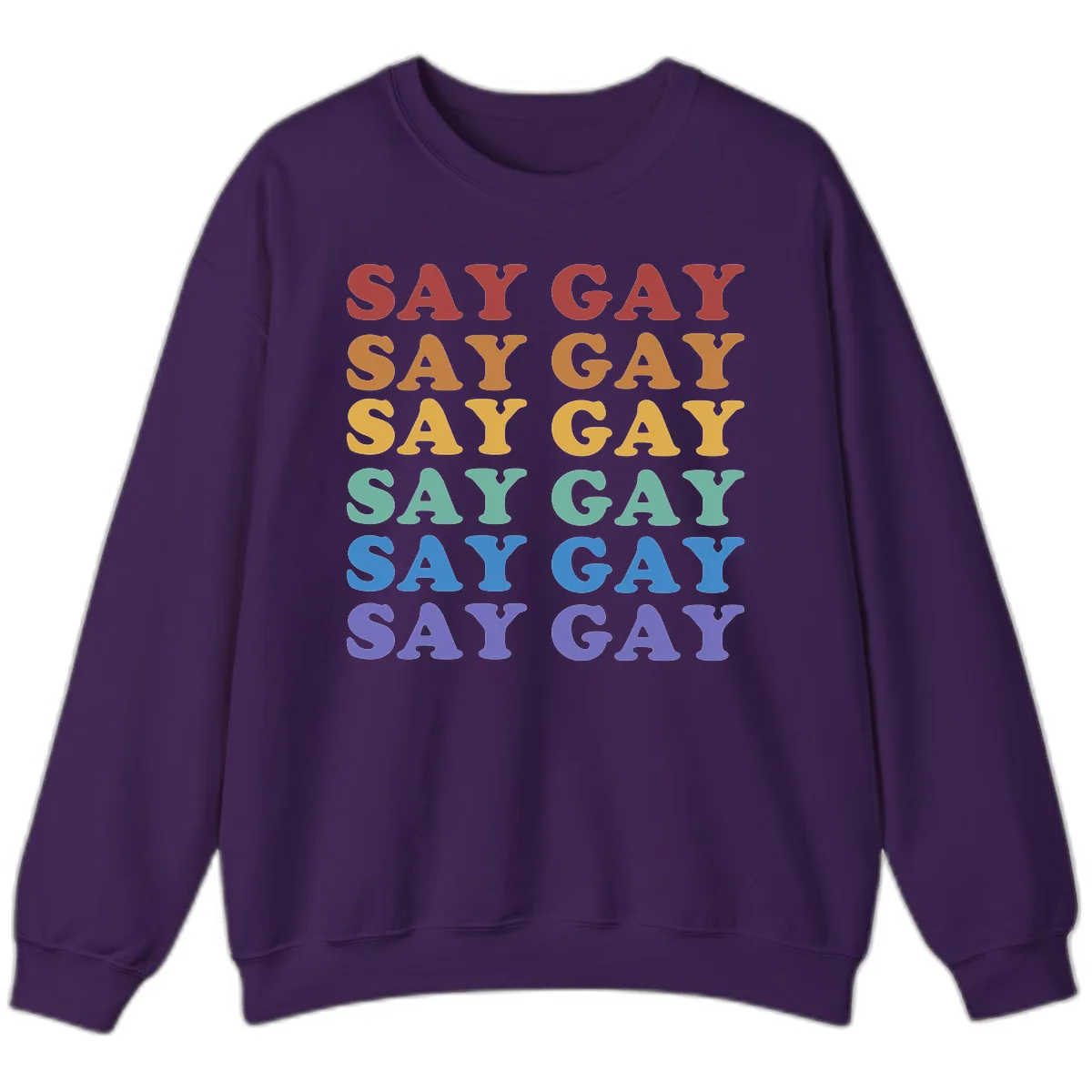 Say Gay Rainbow Pride Statement Sweatshirt in Purple