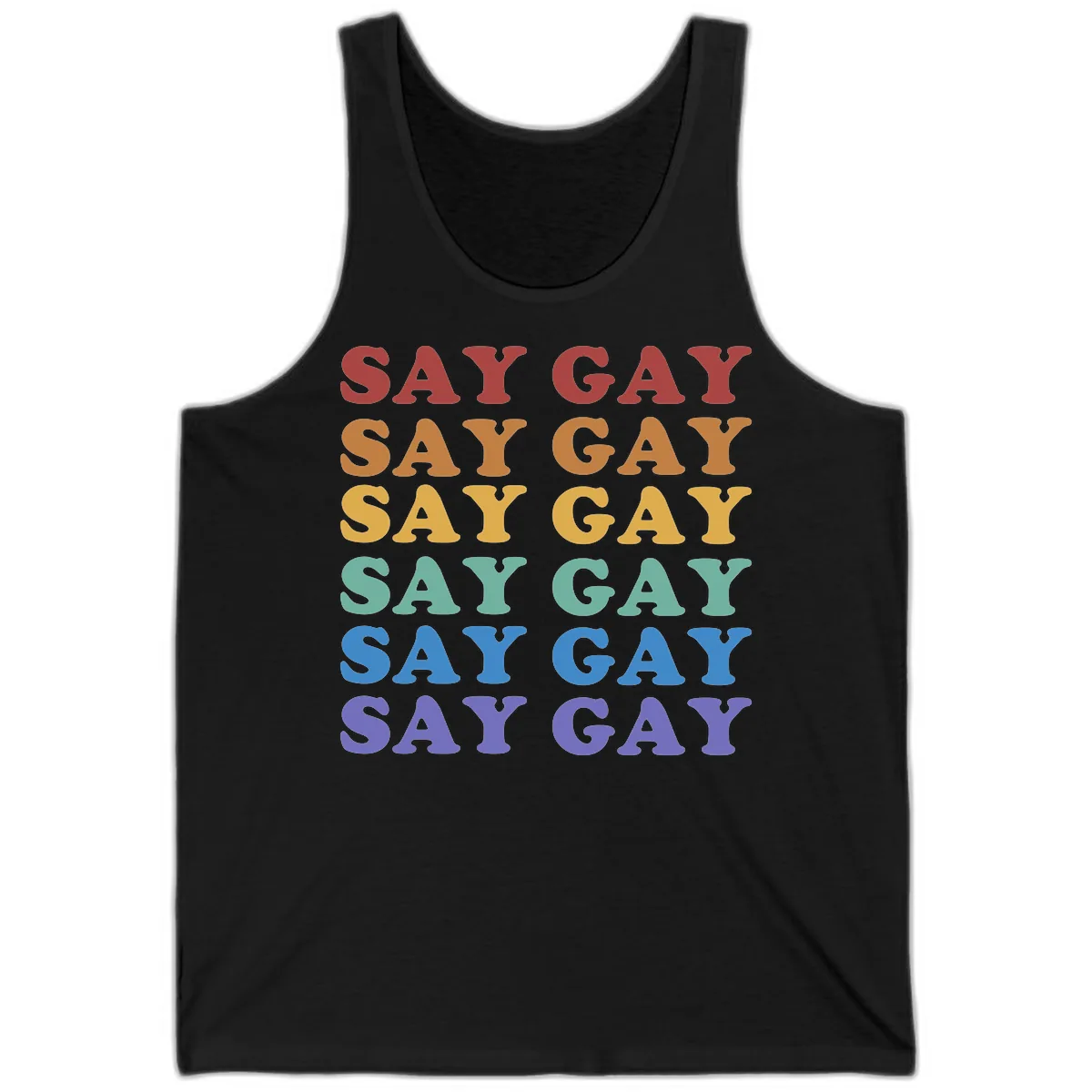 Say Gay Rainbow Pride Statement Tank in Black