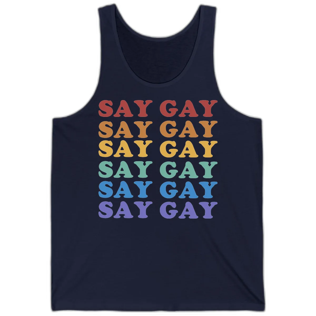 Say Gay Rainbow Pride Statement Tank in Navy