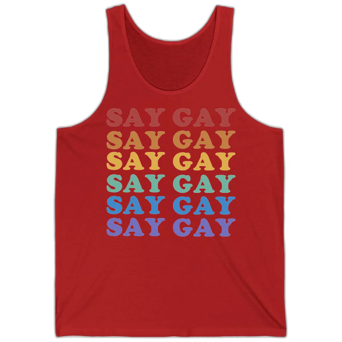 Say Gay Rainbow Pride Statement Tank in Red