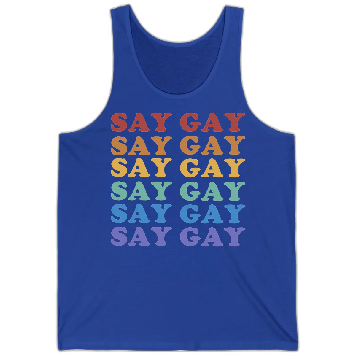 Say Gay Rainbow Pride Statement Tank in True Royal