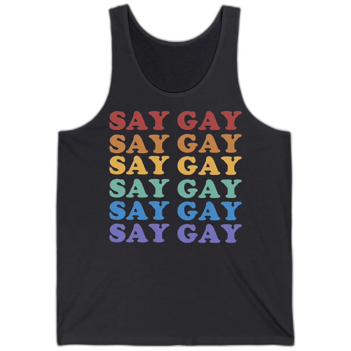 Say Gay Rainbow Pride Statement Tank in Dark Grey
