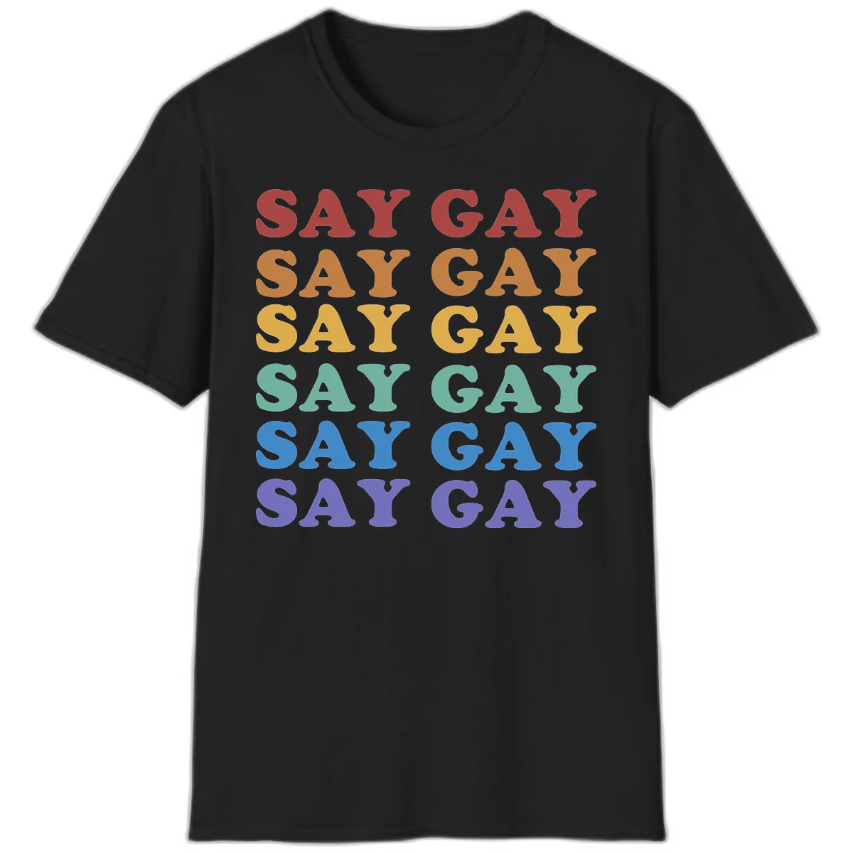 Say Gay Rainbow Pride Statement T-Shirt in Black