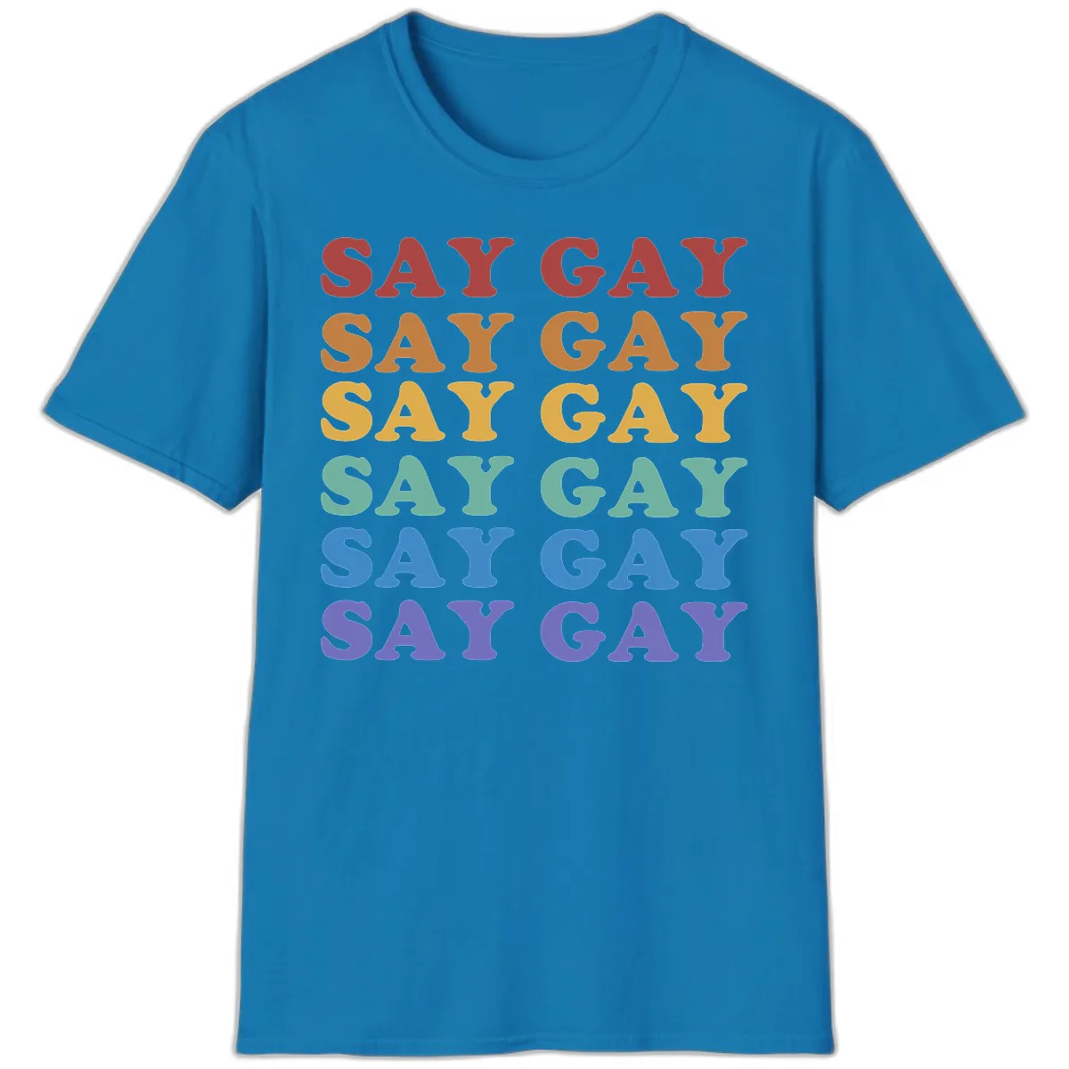 Say Gay Rainbow Pride Statement T-Shirt in Sapphire