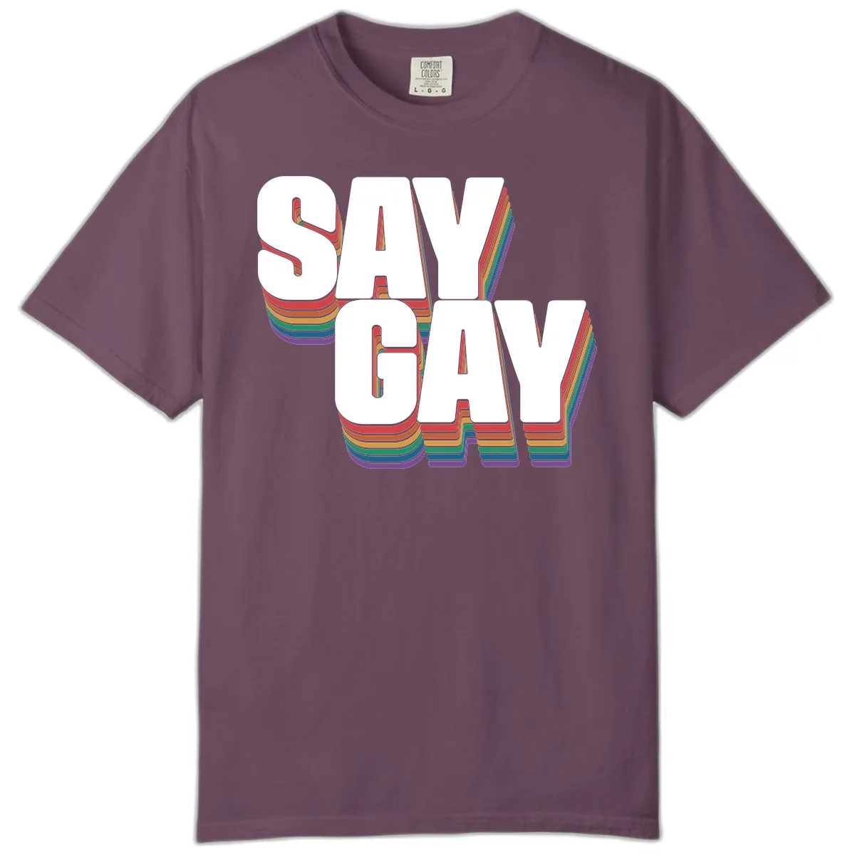 Say Gay Pride Rainbow Typography Comfort Color in Berry