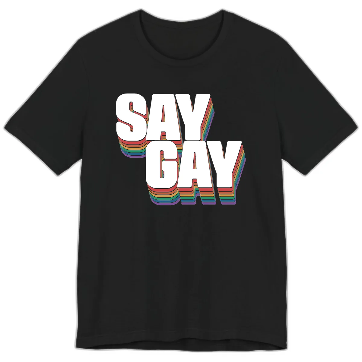 Say Gay Pride Rainbow Typography Premium T-Shirt in Black