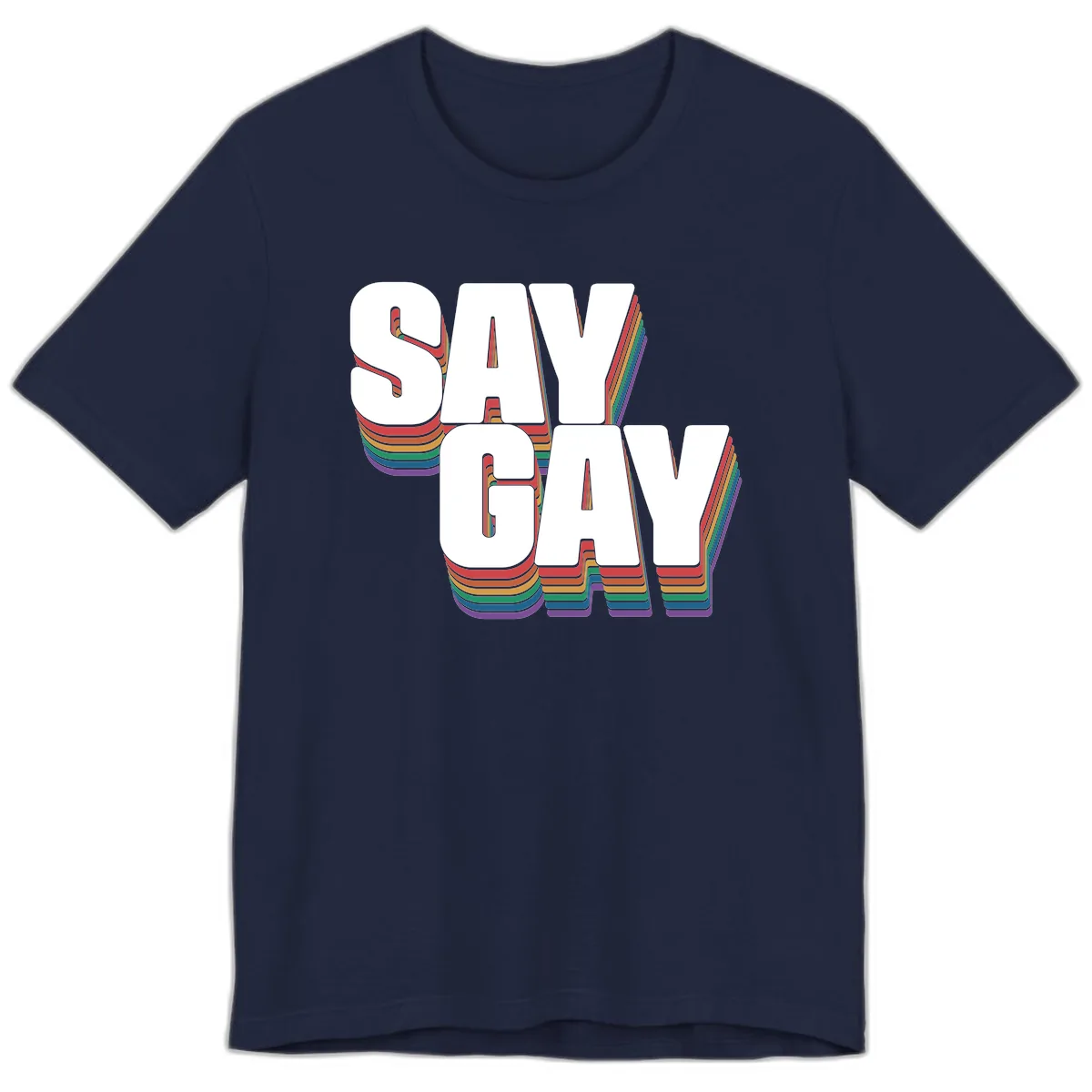Say Gay Pride Rainbow Typography Premium T-Shirt in Navy