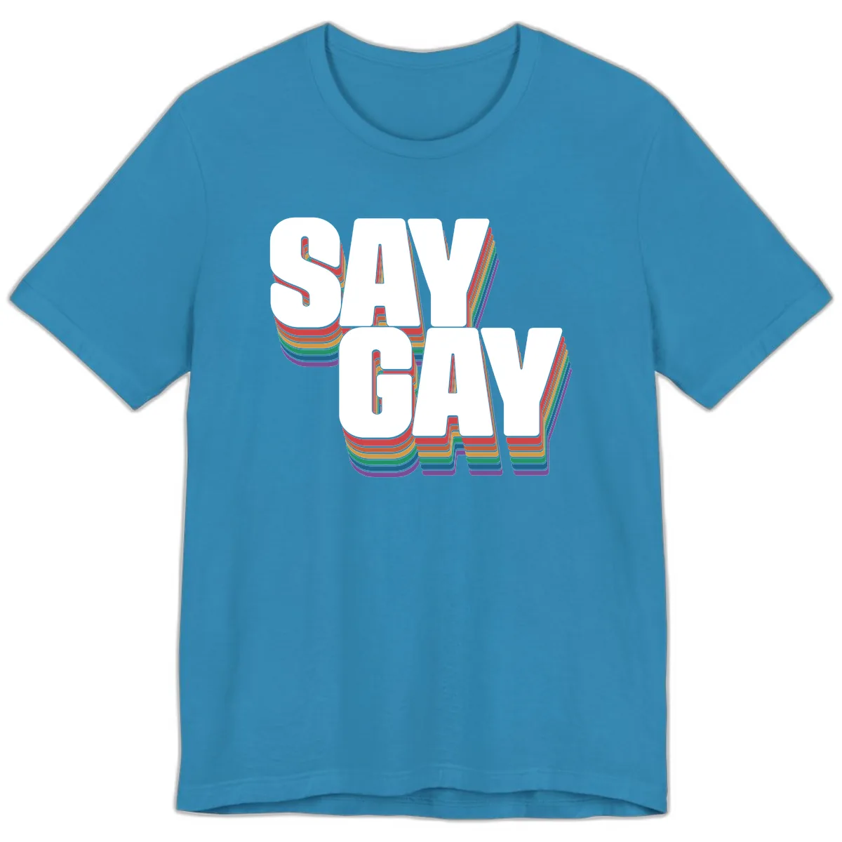 Say Gay Pride Rainbow Typography Premium T-Shirt in Aqua