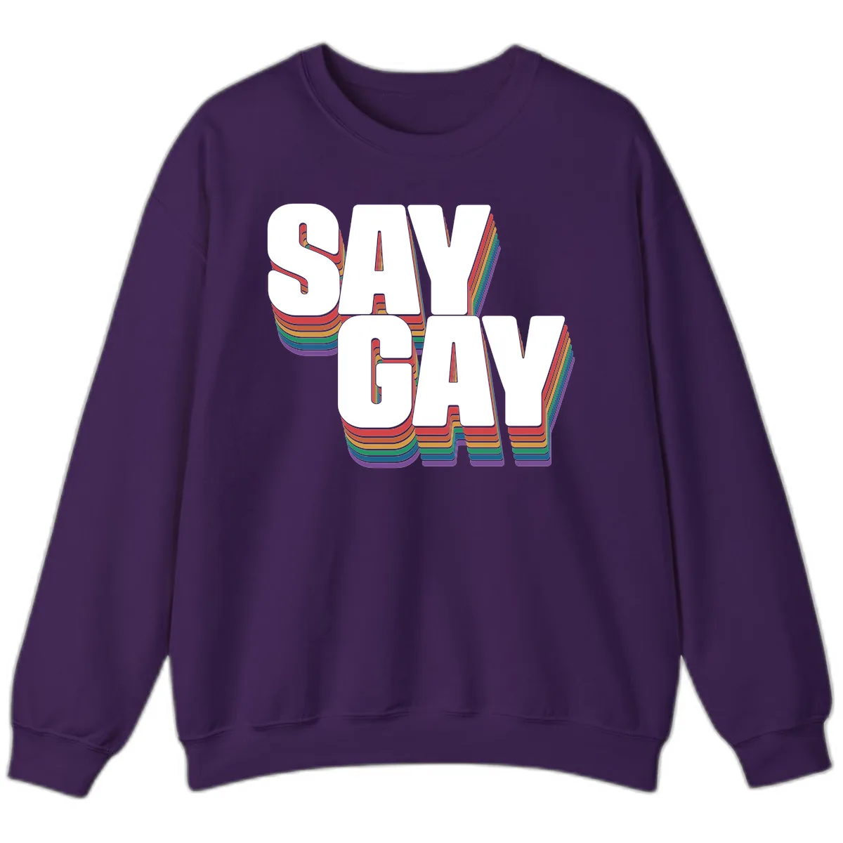 Say Gay Pride Rainbow Typography Sweatshirt in Purple