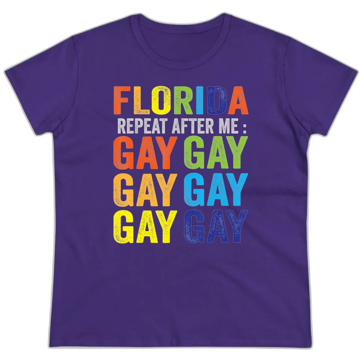 Florida Repeat After Me Gay Pride Ladies Tee in Purple