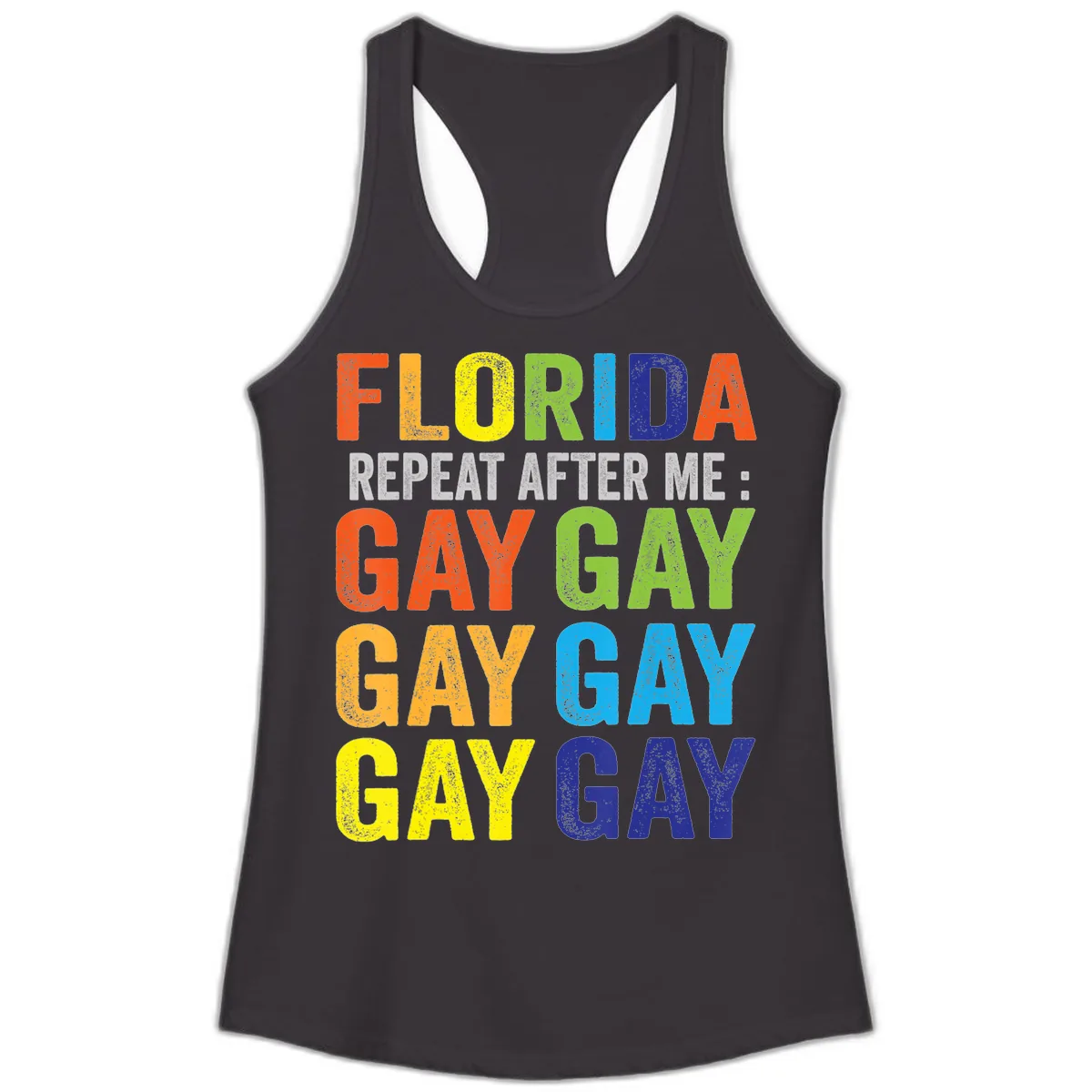 Florida Repeat After Me Gay Pride Ladies Tank in Black