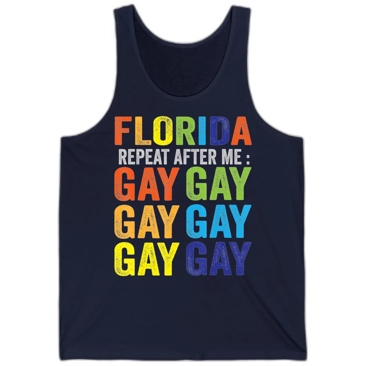 Florida Repeat After Me Gay Pride Tank in Navy