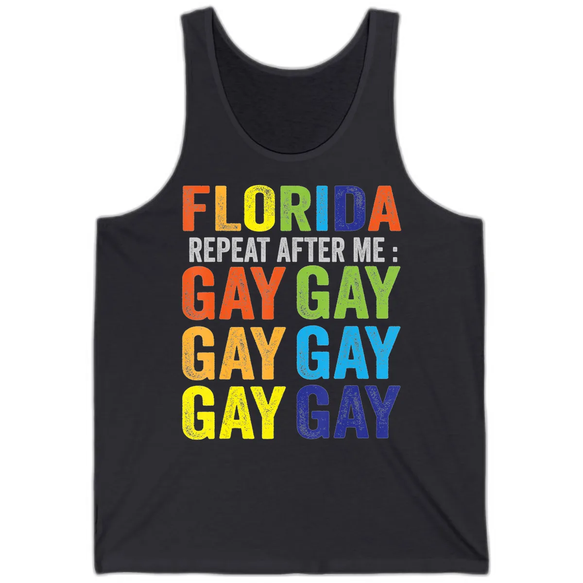 Florida Repeat After Me Gay Pride Tank in Dark Grey