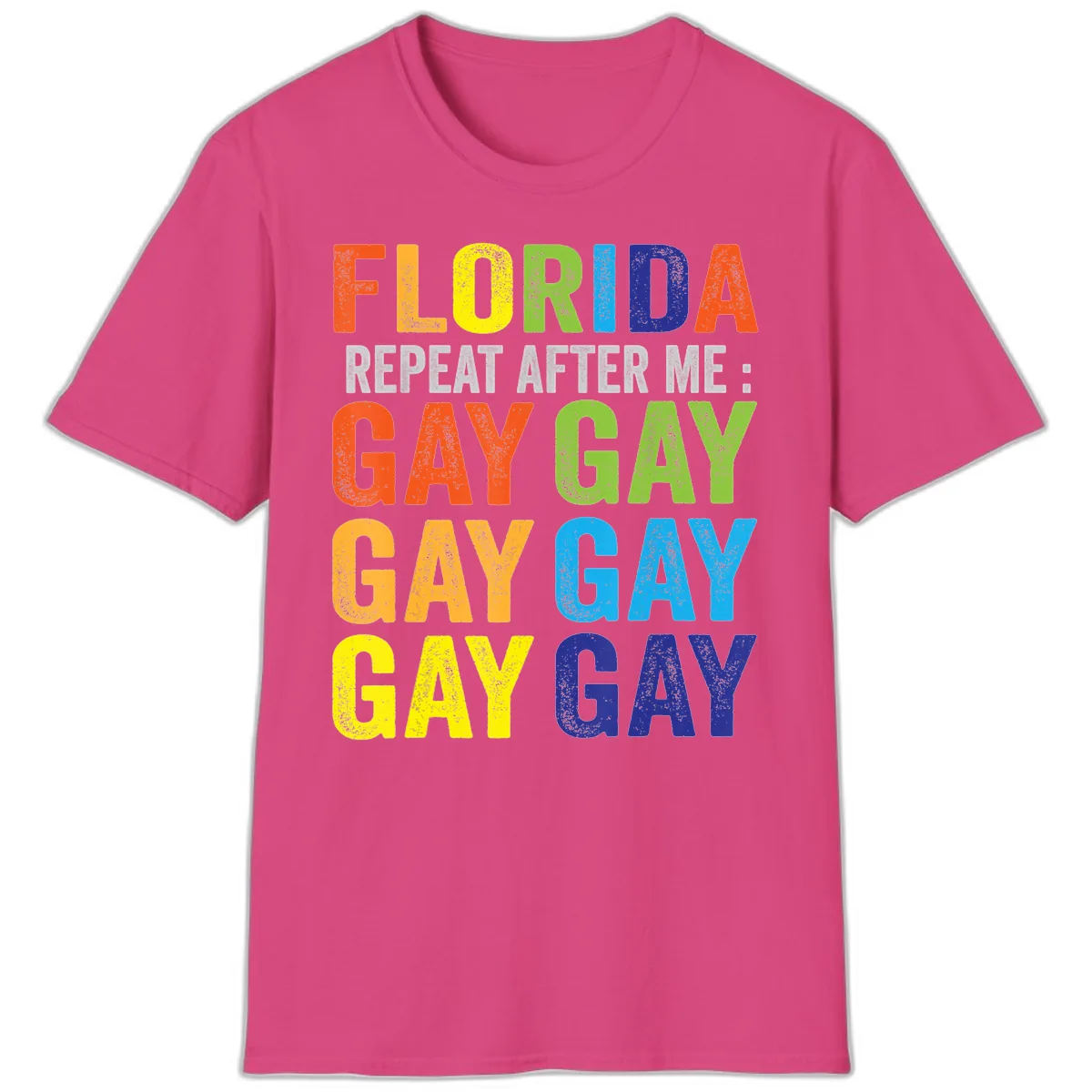 Florida Repeat After Me Gay Pride T-Shirt in Heliconia