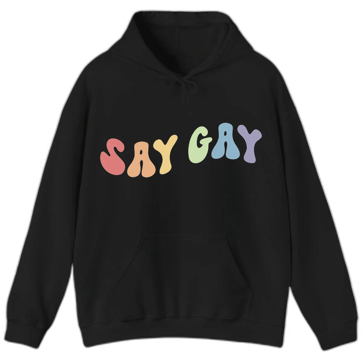 Say Gay Pride Rainbow Letters Hoodie in Black