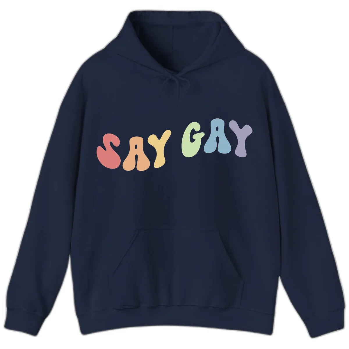 Say Gay Pride Rainbow Letters Hoodie in Navy