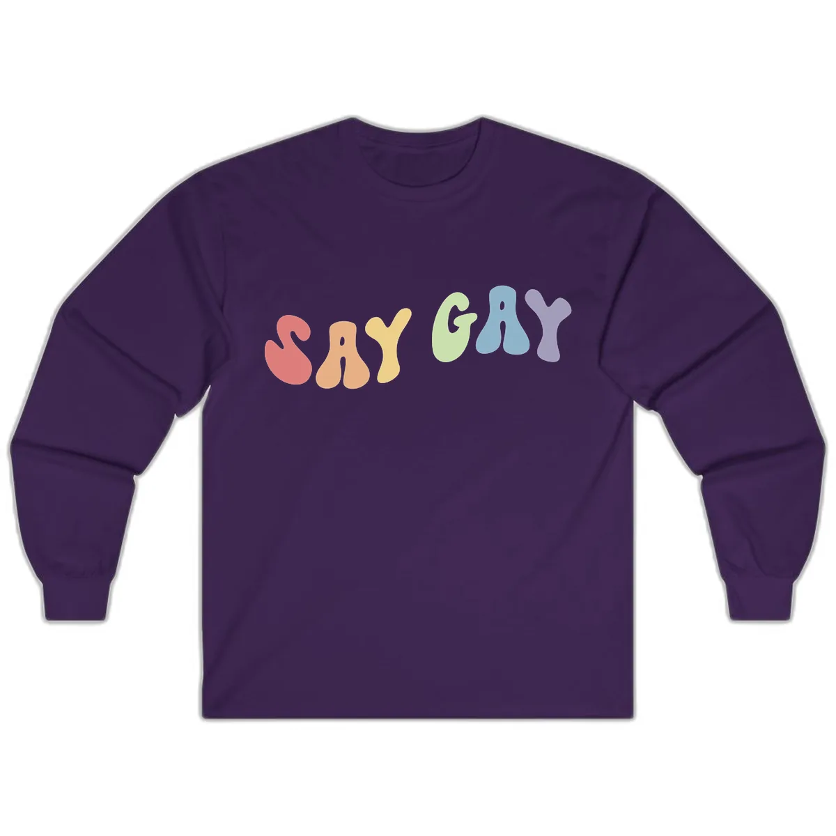 Say Gay Pride Rainbow Letters Long Sleeve in Purple