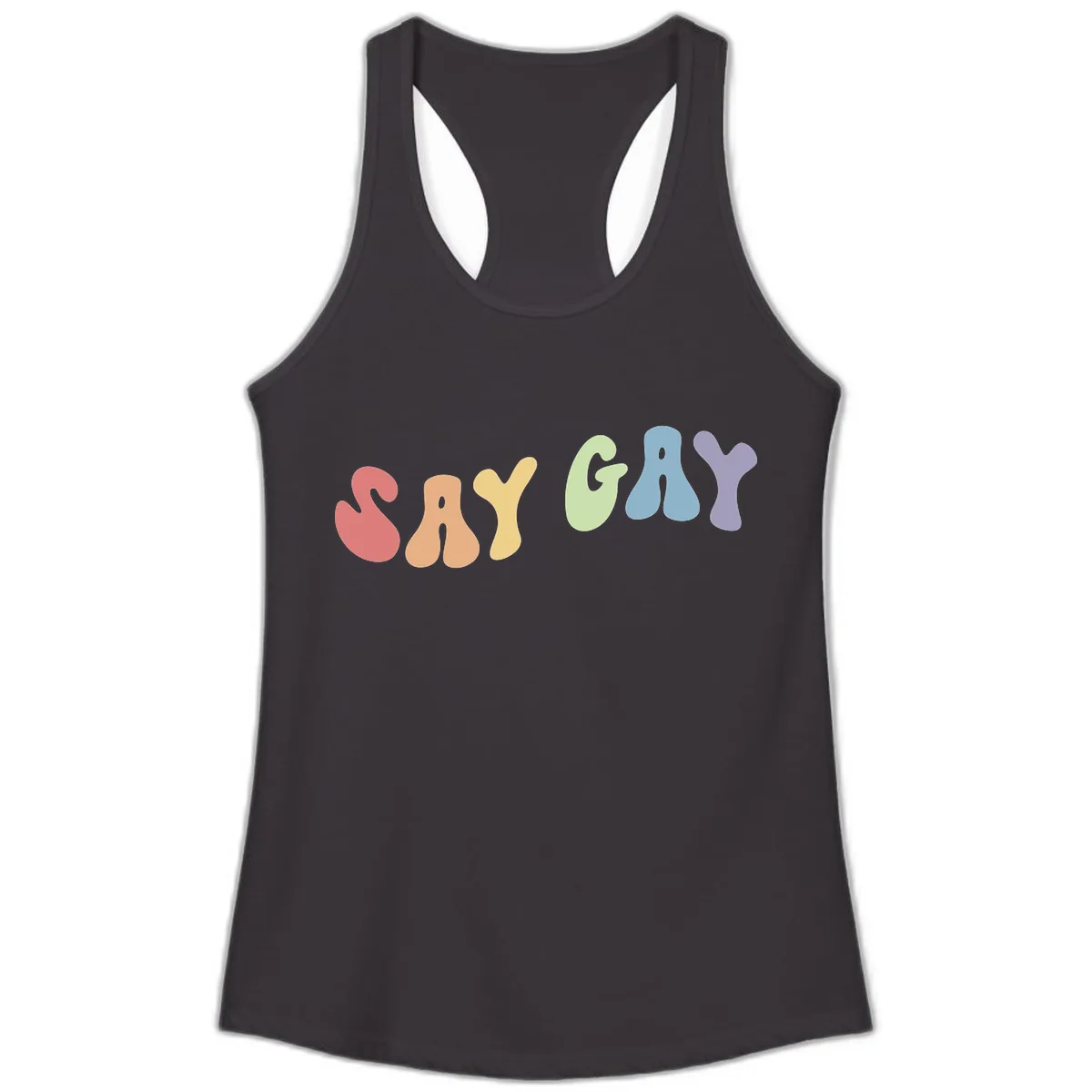 Say Gay Pride Rainbow Letters Ladies Tank in Black