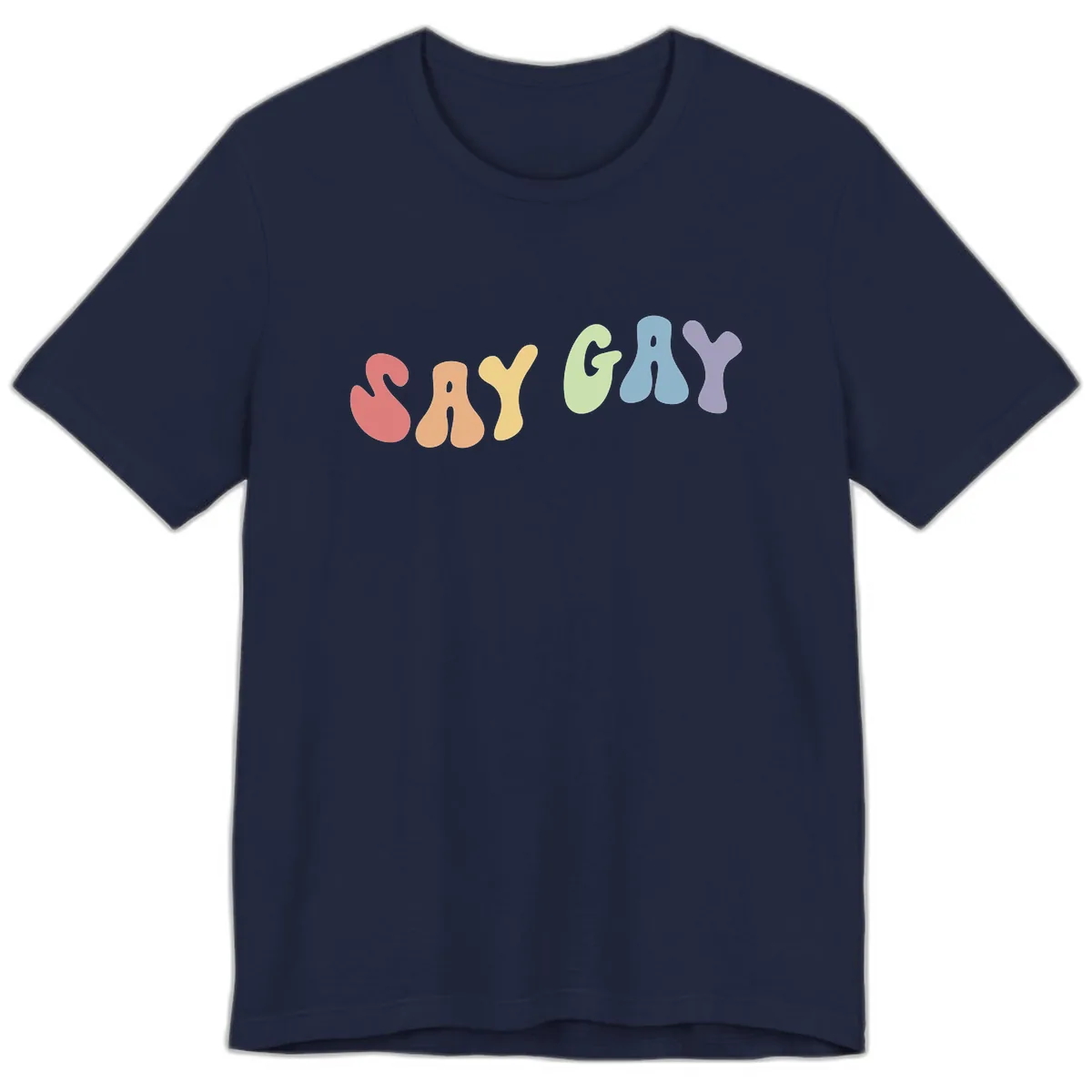 Say Gay Pride Rainbow Letters Premium T-Shirt in Navy