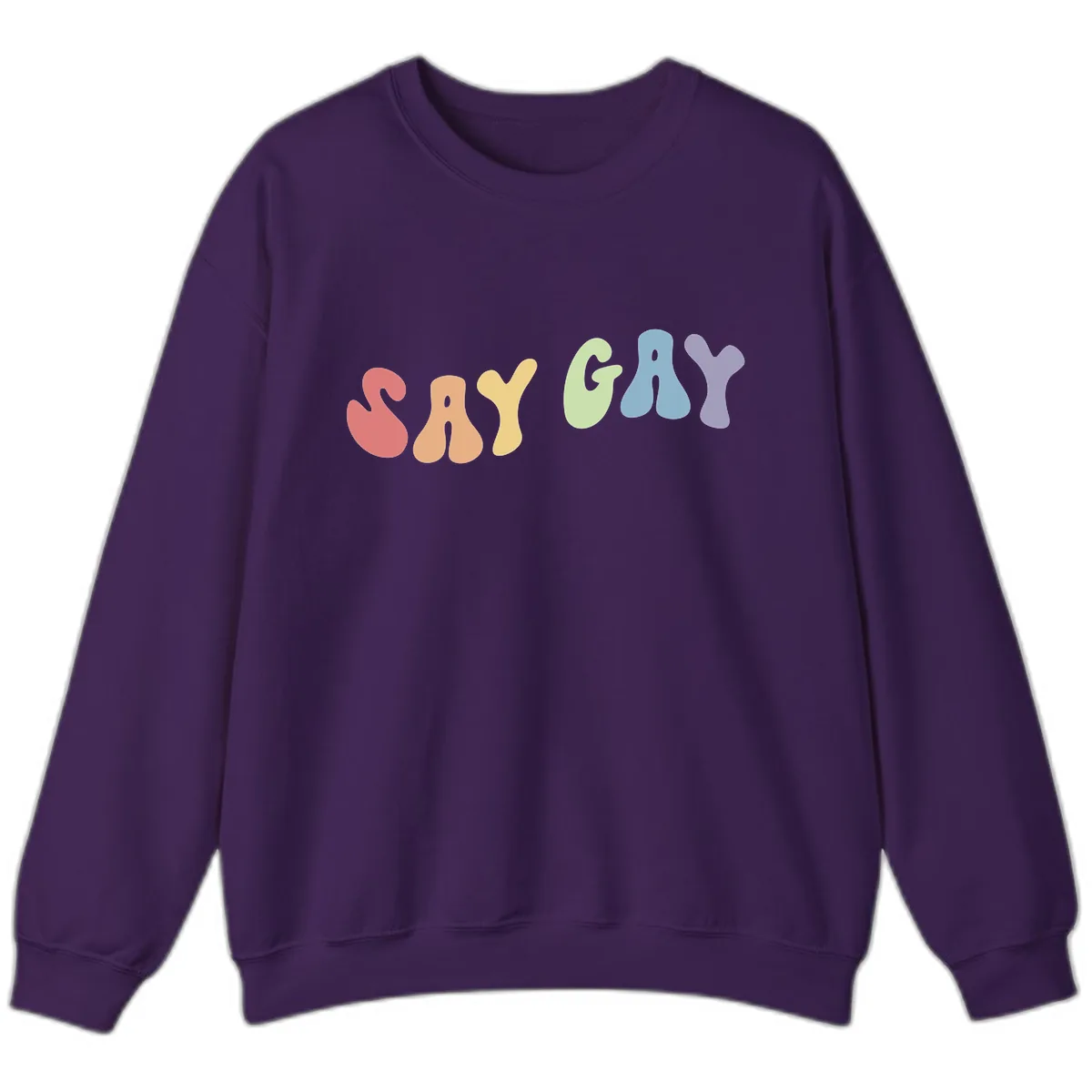 Say Gay Pride Rainbow Letters Sweatshirt in Purple