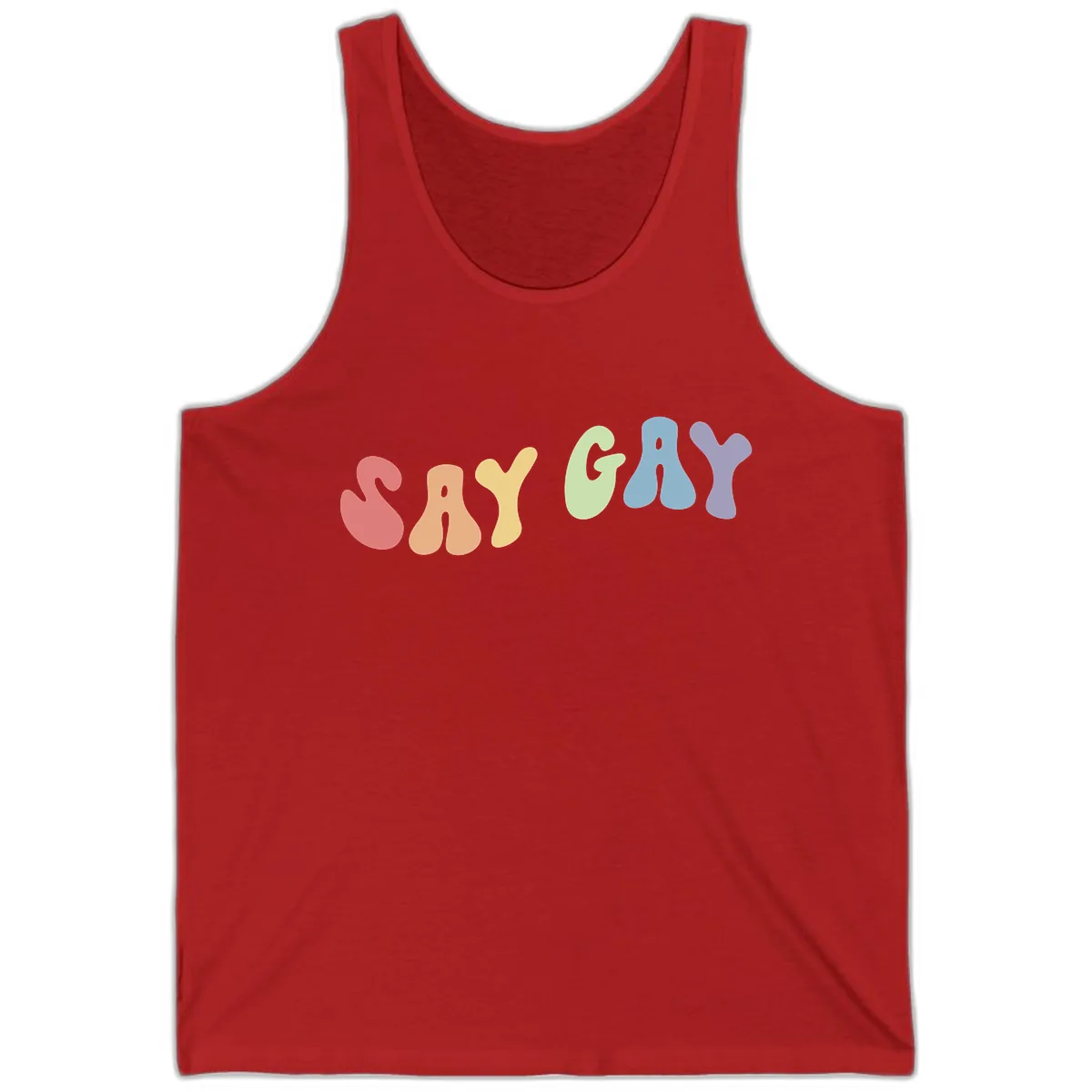 Say Gay Pride Rainbow Letters Tank in Red