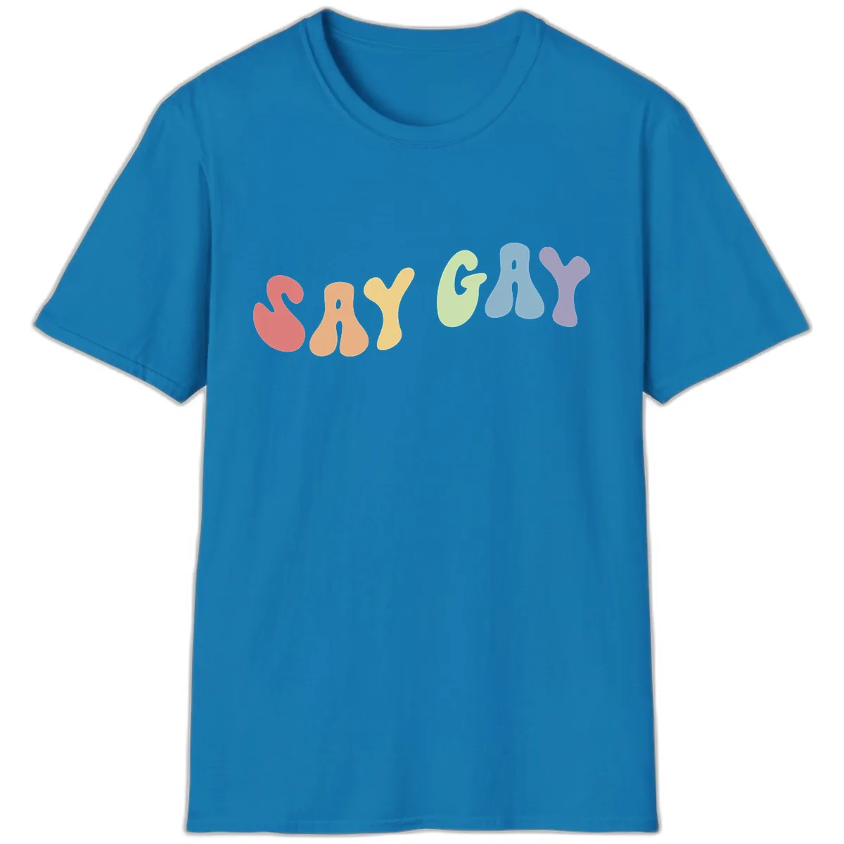Say Gay Pride Rainbow Letters T-Shirt in Sapphire