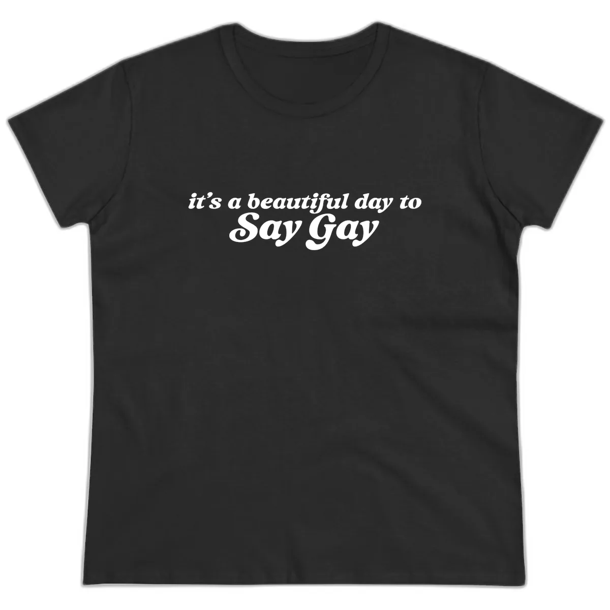It's A Beautiful Day To Say Gay Ladies Tee in Black