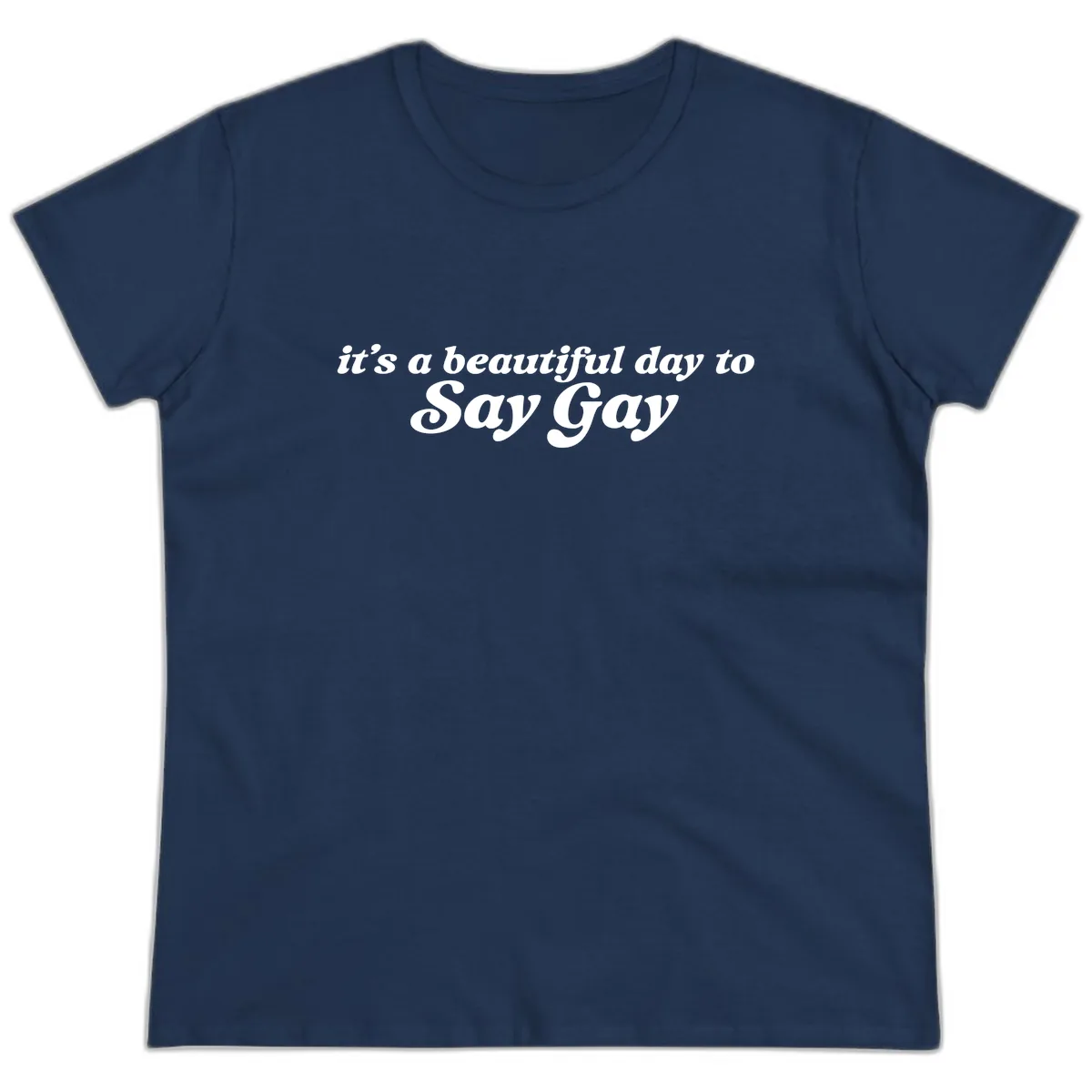 It's A Beautiful Day To Say Gay Ladies Tee in Navy