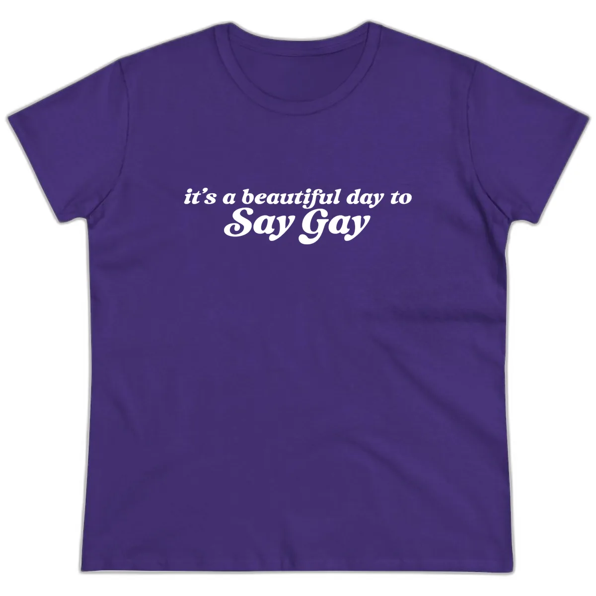 It's A Beautiful Day To Say Gay Ladies Tee in Purple