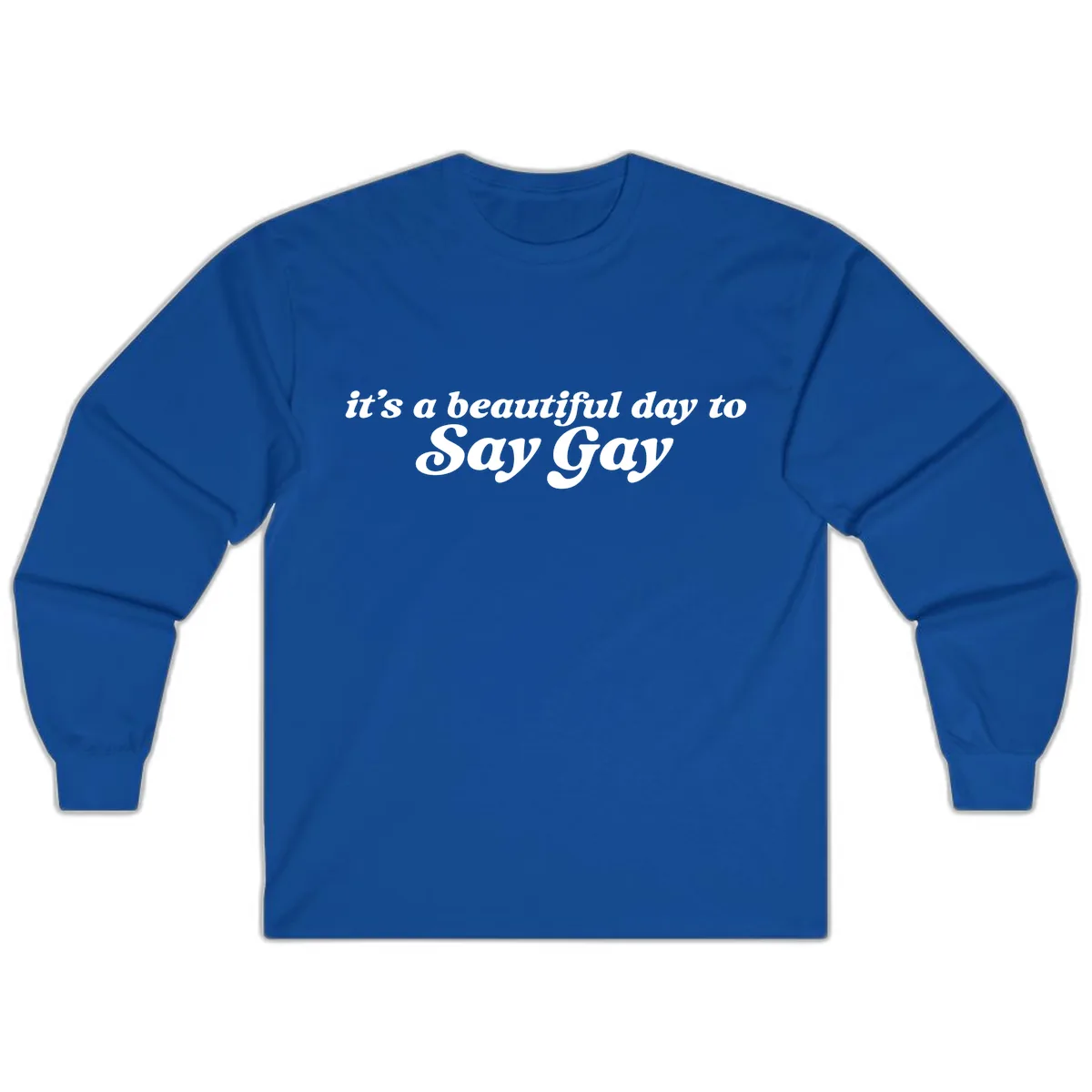 It's A Beautiful Day To Say Gay Long Sleeve in Royal