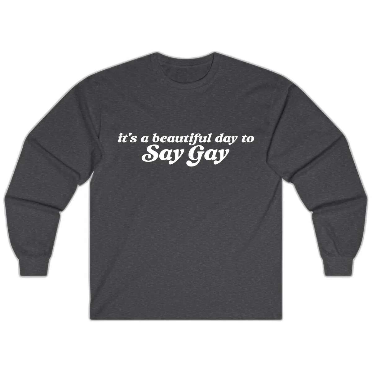 It's A Beautiful Day To Say Gay Long Sleeve in Dark Heather