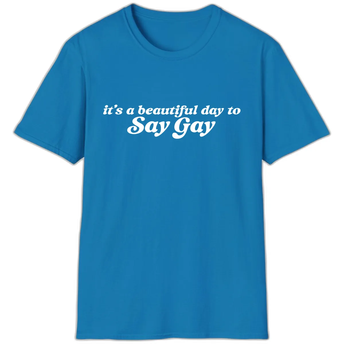 It's A Beautiful Day To Say Gay T-Shirt in Sapphire