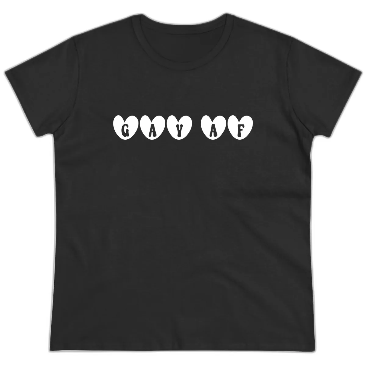 Gay AF Pride Hearts Ladies Tee in Black