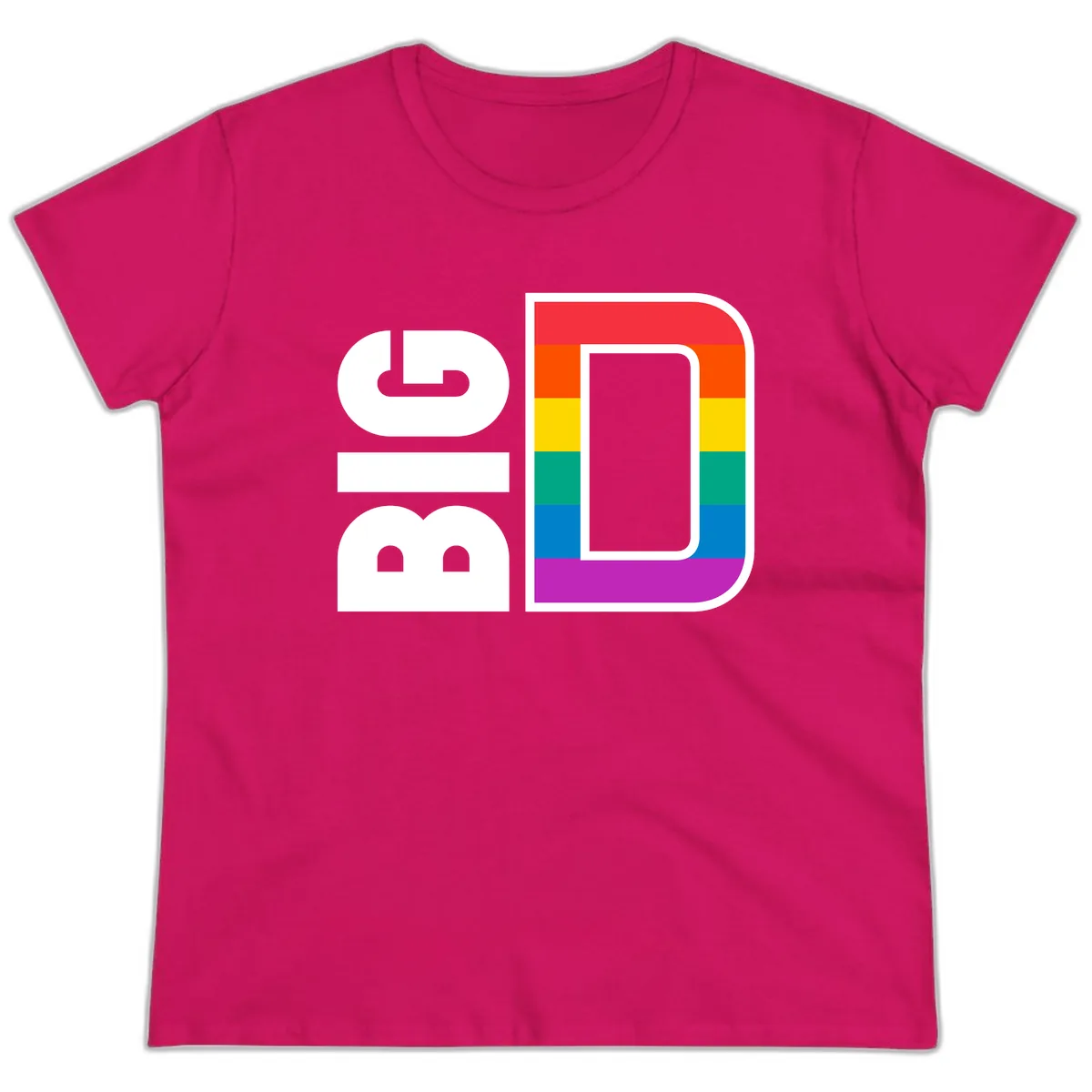 Rainbow Pride Flag Design Ladies Tee in Heliconia