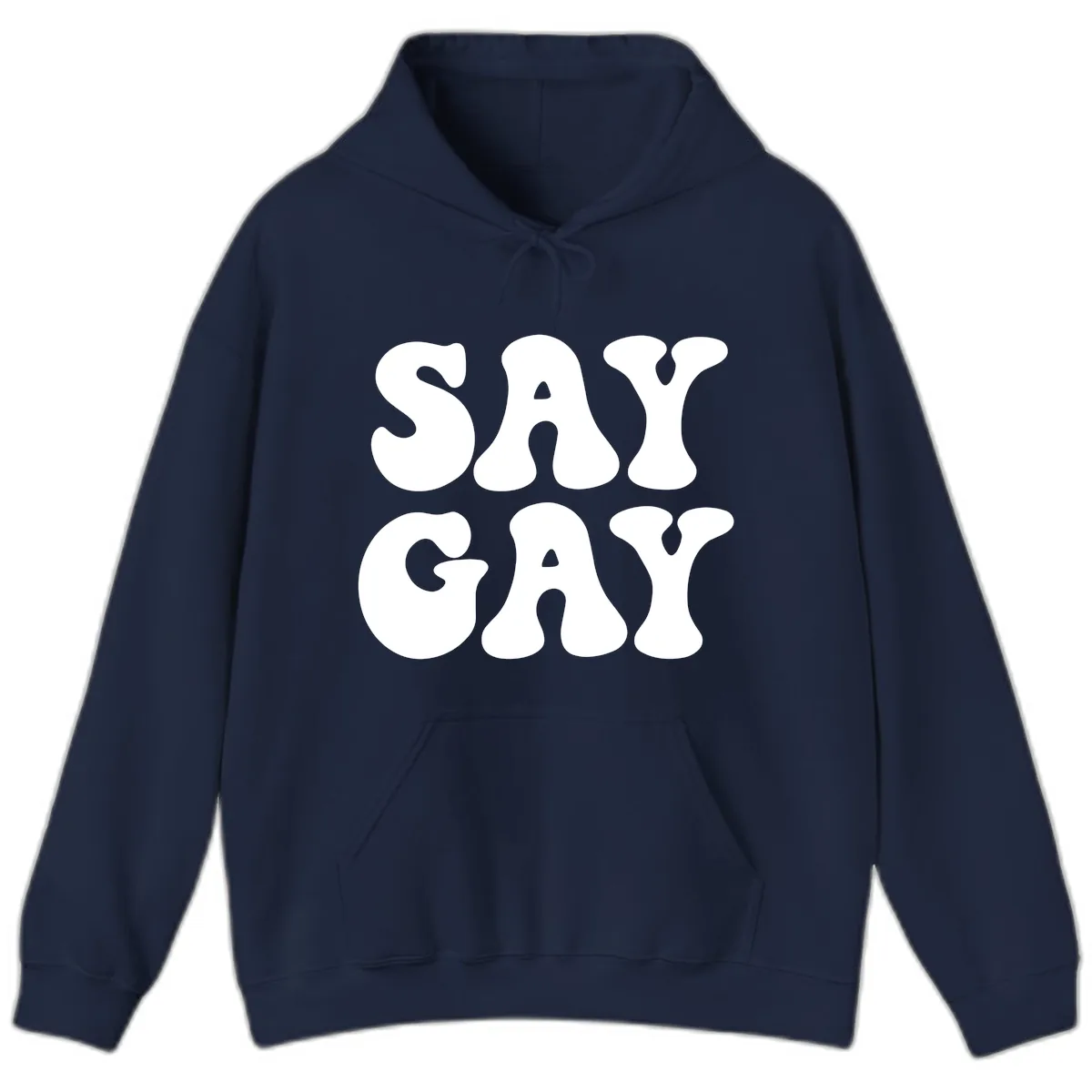 Say Gay Pride Bold Typography Hoodie in Navy