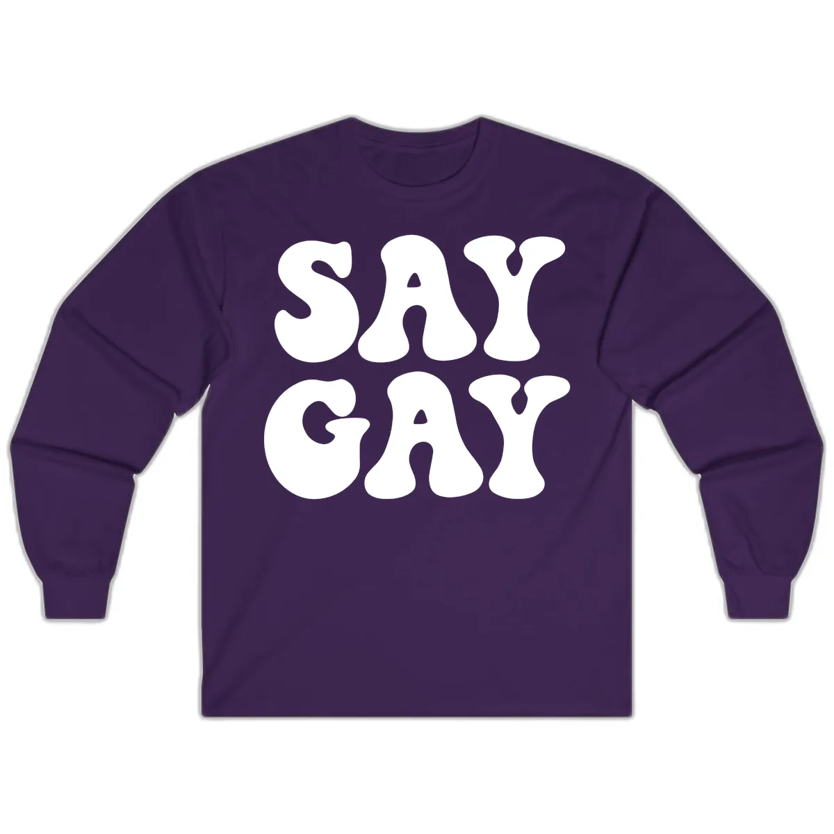 Say Gay Pride Bold Typography Long Sleeve in Purple