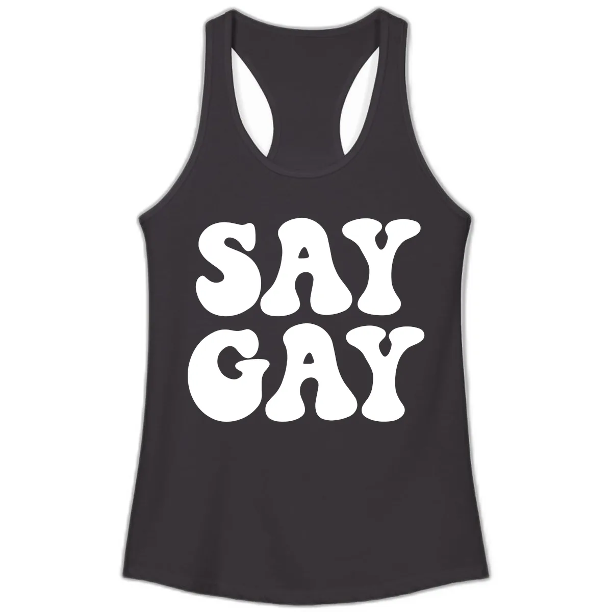 Say Gay Pride Bold Typography Ladies Tank in Black