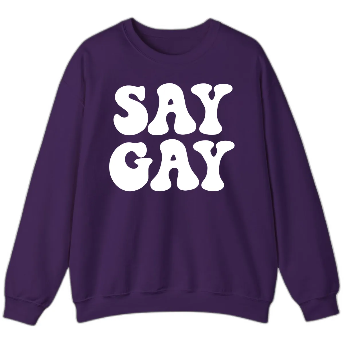 Say Gay Pride Bold Typography Sweatshirt in Purple