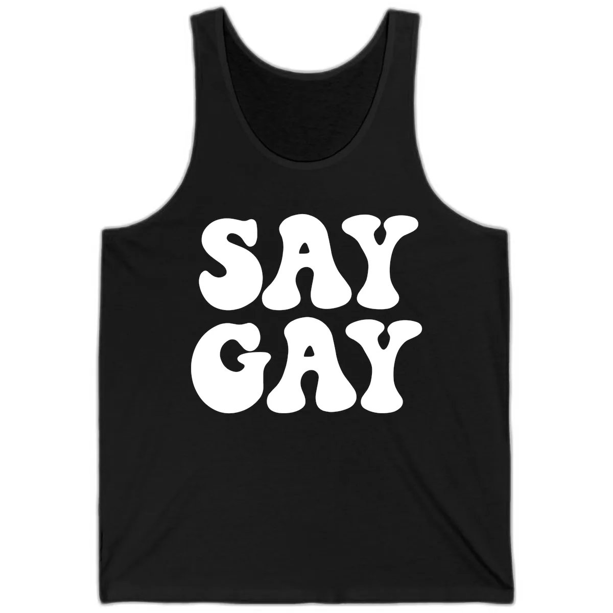 Say Gay Pride Bold Typography Tank in Black