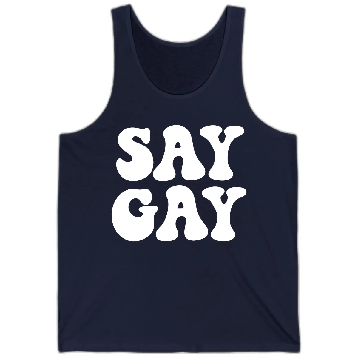 Say Gay Pride Bold Typography Tank in Navy