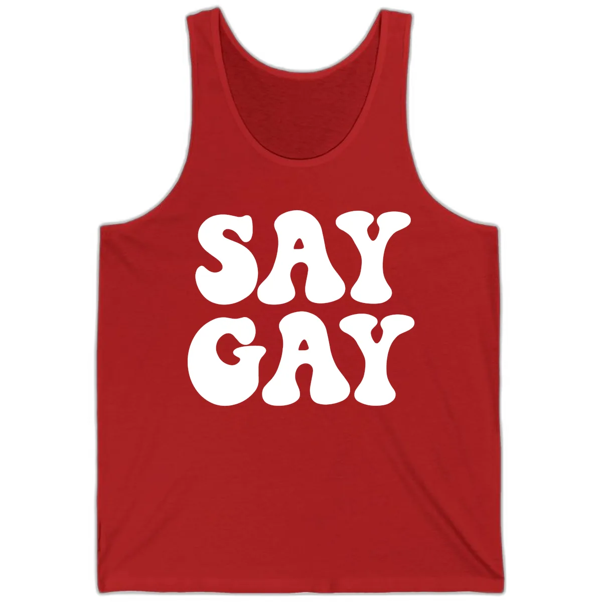 Say Gay Pride Bold Typography Tank in Red