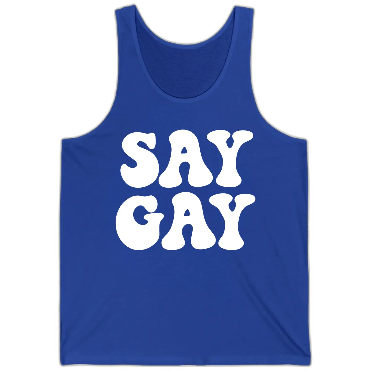 Say Gay Pride Bold Typography Tank in True Royal