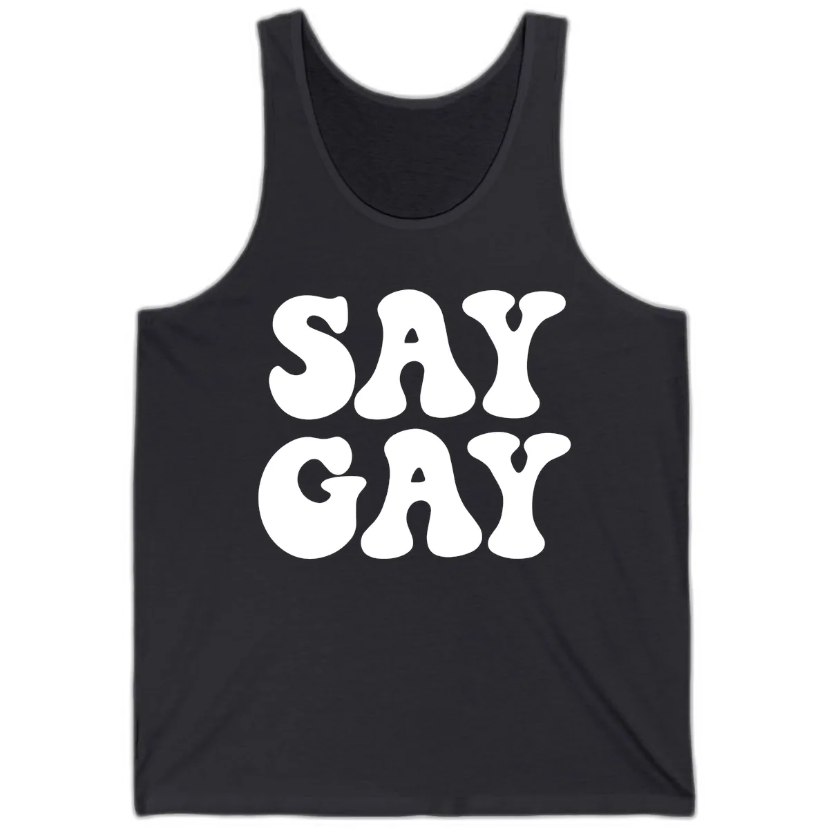Say Gay Pride Bold Typography Tank in Dark Grey