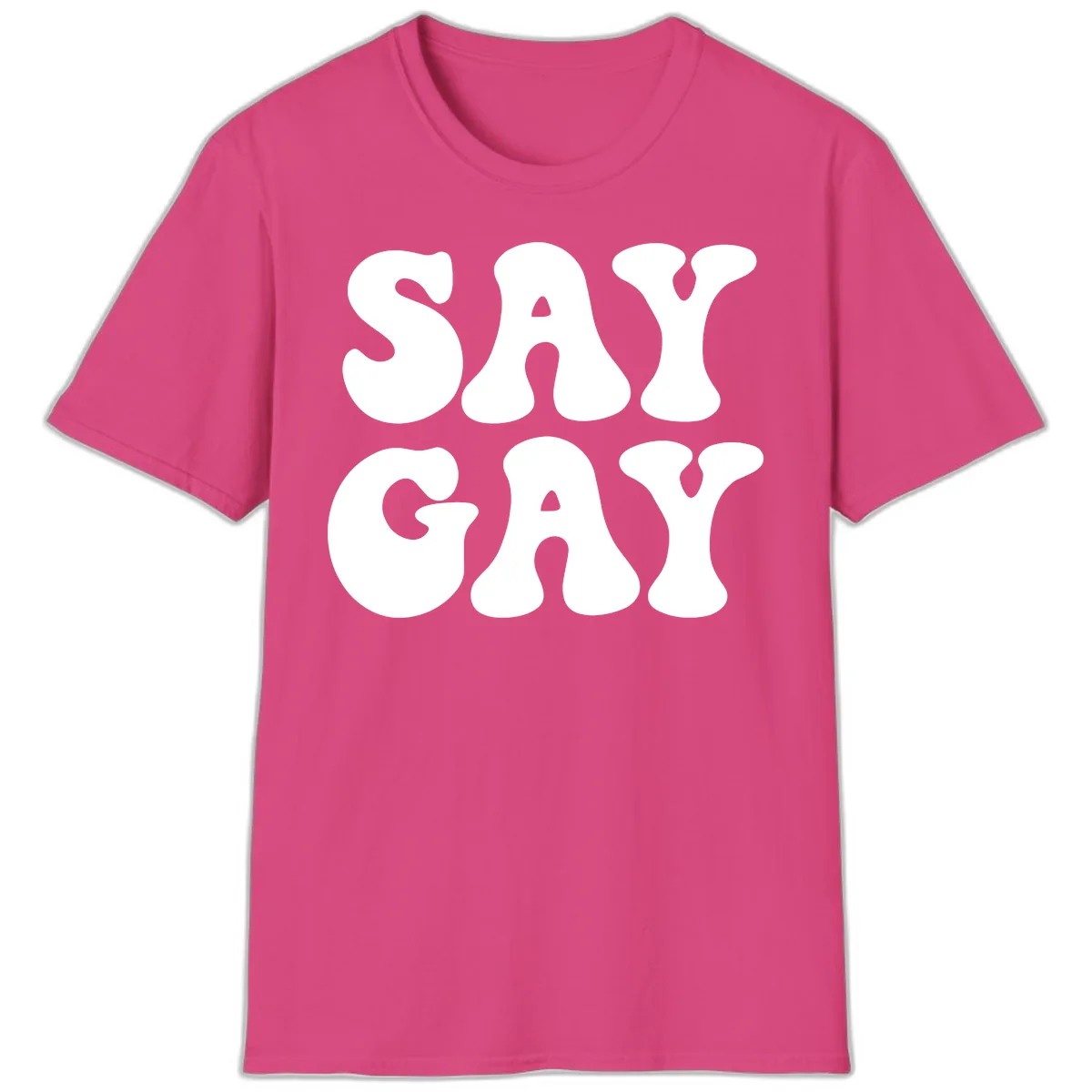 Say Gay Pride Bold Typography T-Shirt in Heliconia
