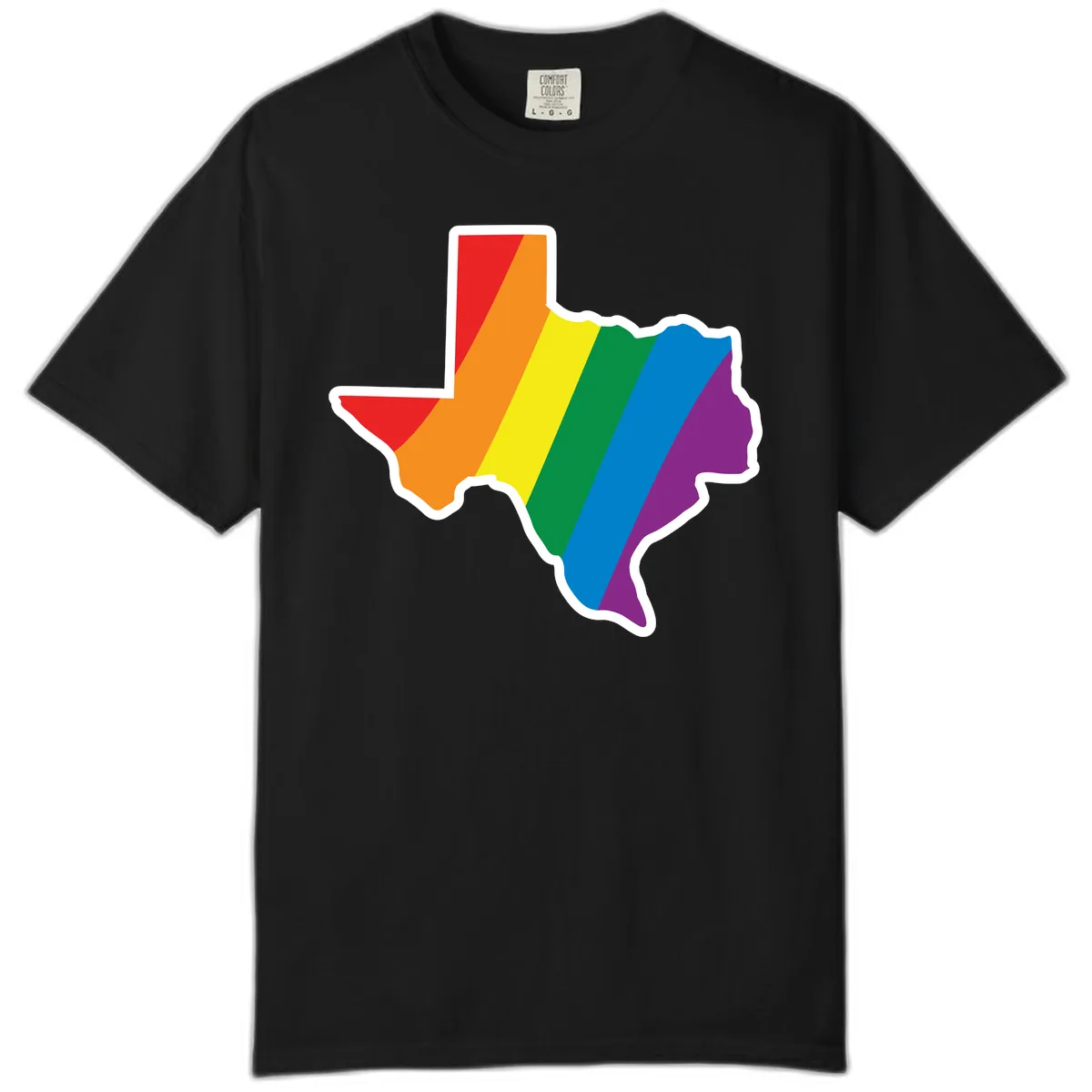 Texas Rainbow Pride Map Comfort Color in Black